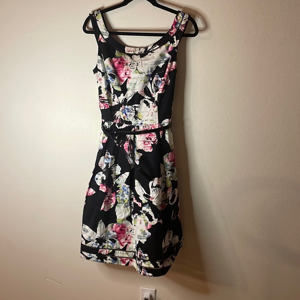 White House Black Market Floral Midi Dress - Black and Pink